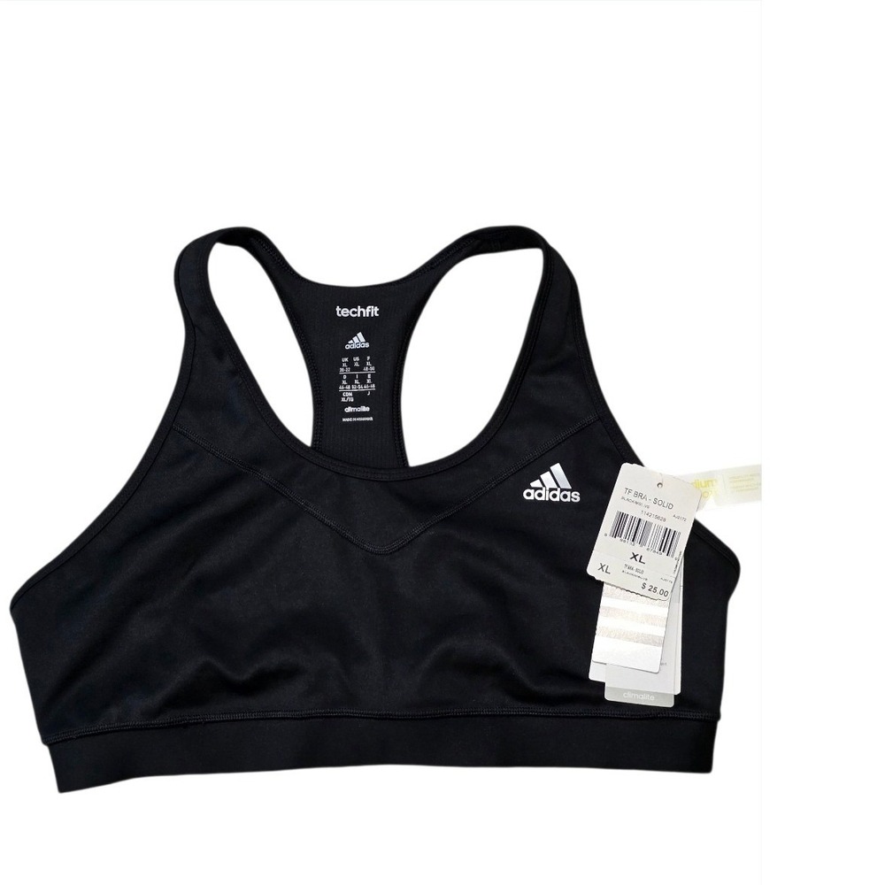 Adidas Sports Bra Women XL Black Techfit Climalite Activewear Workout Fitness